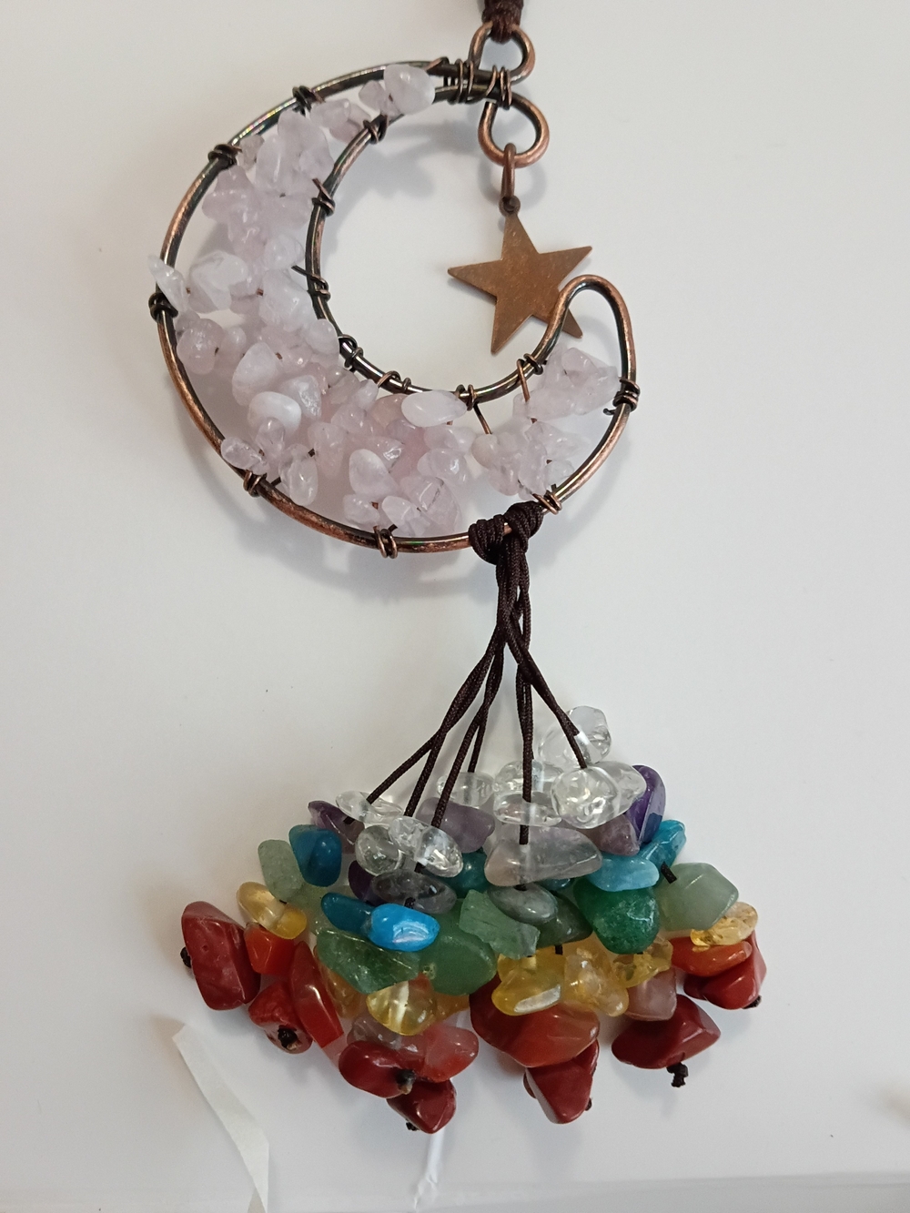 Rose Quartz Crescent Moon Hanging Chakra Multicolor Gems
